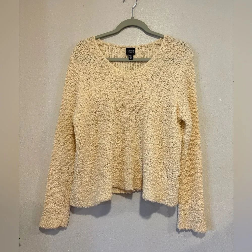 Eileen Fisher Bouclé Knit Sweater Merino Wool Silk Blend Cream XL